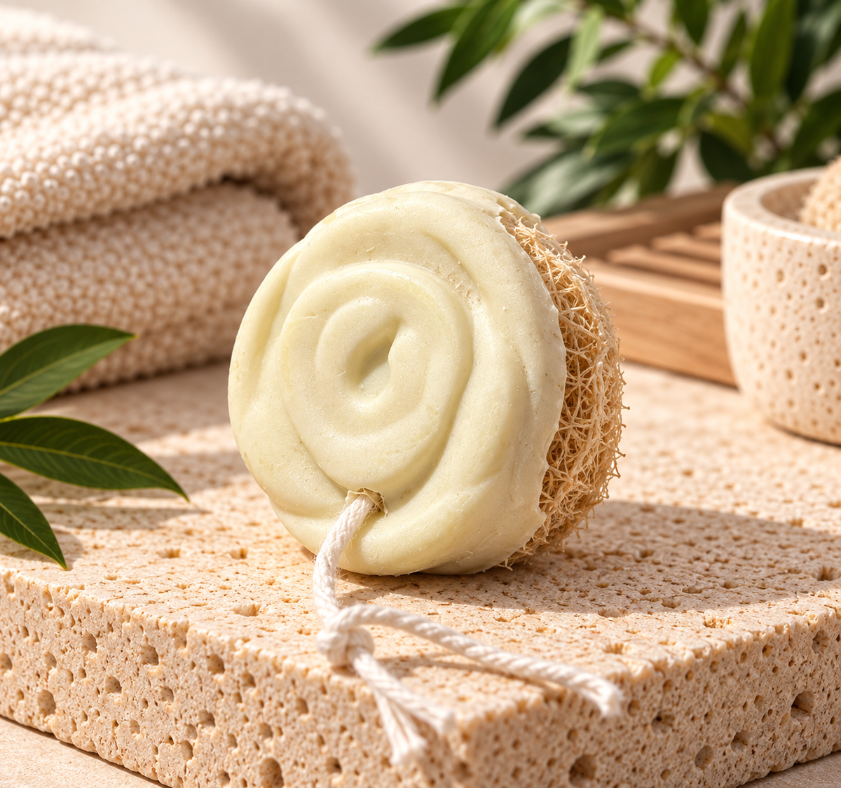 ROSEMETIK rose-shaped cold-process soap with natural loofah